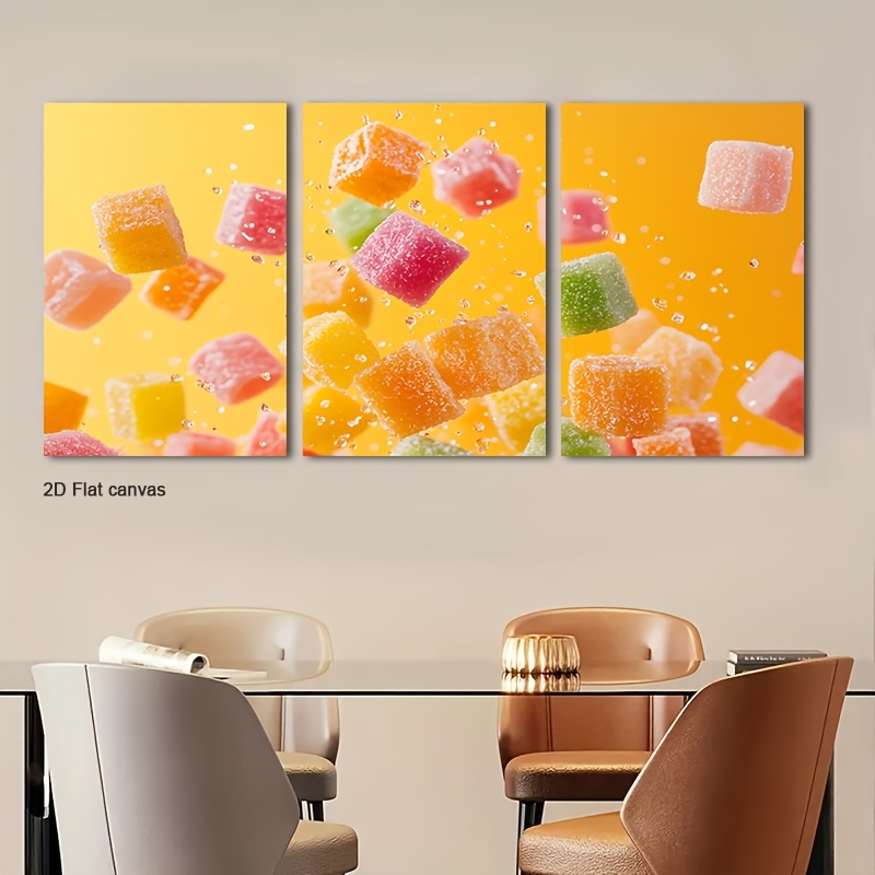 Canvas Wrap Ready - Bezramowe płótno 3-częściowe: Pływające żelki na
